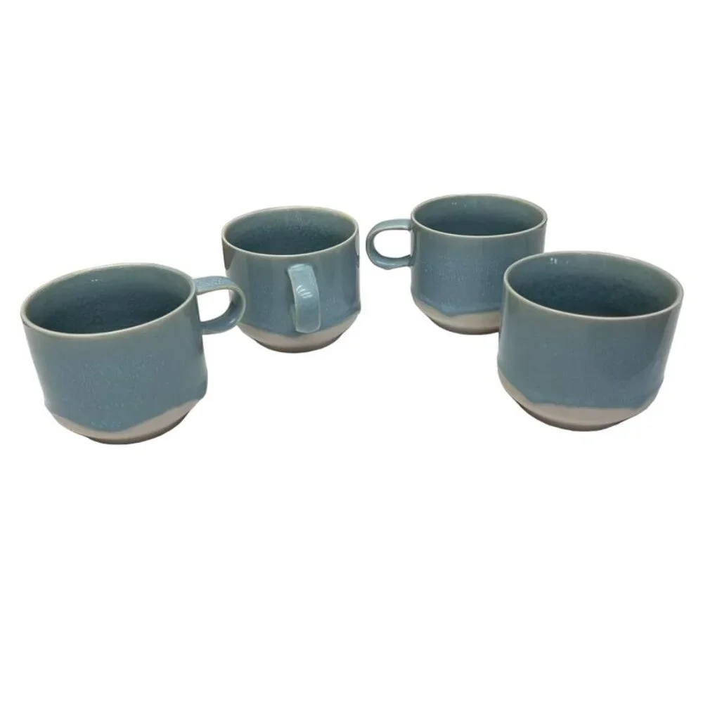 West Elm Blue Glazed Ceramic Coffee Mugs - Set of 4